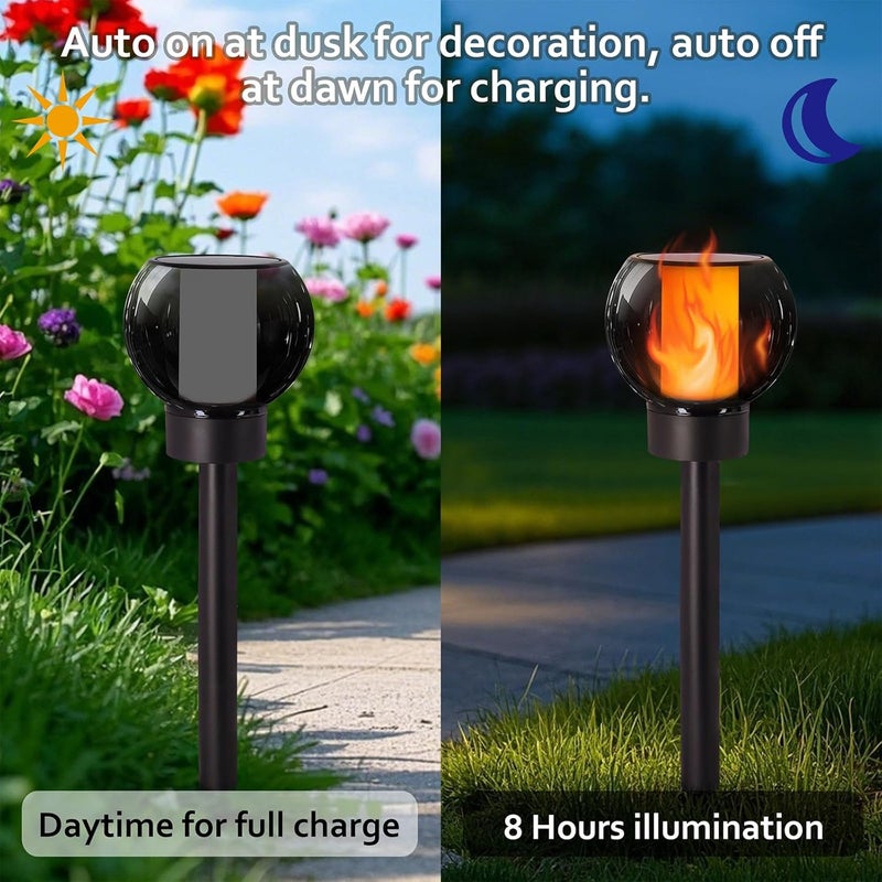 Dynaming 4 Pack Solar Torch Lights Outdoor, Flickering Flame Christmas Pathway Solar Globe Lights, Auto On/Off Garden Decorative Light, Waterproof for Landscape Lawn Patio Yard Walkway Deck Driveway - Image 4
